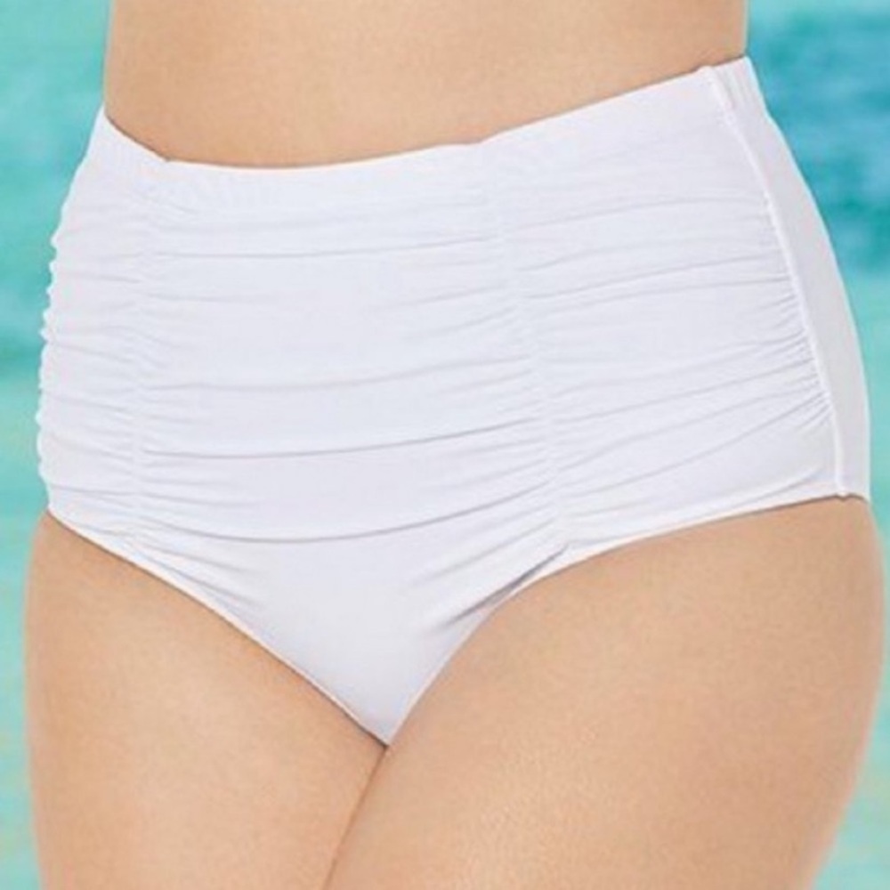 Nwt Ruched Shirred High Waist Swim Brief Swimsuits For All size 12 White bottom